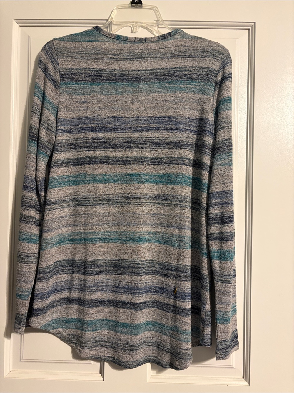 Sonoma Striped V-Neck lightweight Sweater in Gray, Teal & Navy - Picture 2 of 5